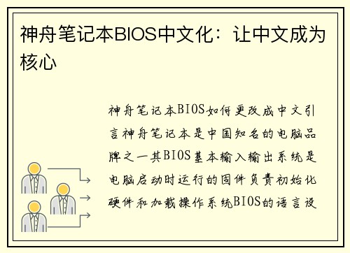 神舟笔记本BIOS中文化：让中文成为核心