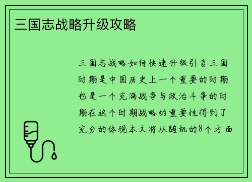 三国志战略升级攻略