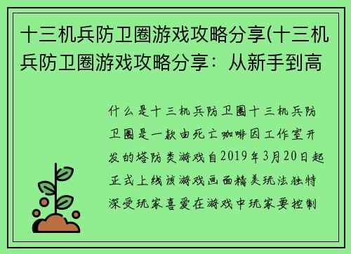 十三机兵防卫圈游戏攻略分享(十三机兵防卫圈游戏攻略分享：从新手到高手的成长之路)